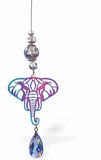 Austrian Crystal Suncatcher, Multi-faceted Crystals with Teardrop Crystal Drop and Rhodium Plated Elephant Link