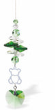 Austrian Crystal Suncatcher, Multi-faceted Crystals with Peridot Green Heart Crystal Drop and Rhodium Plated Teddy Bear Link