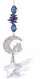 Austrian Crystal Suncatcher, Multi-faceted Crystals with Aurora Borealis Clear Star Crystal Drop and Rhodium Plated Moon Cats Link