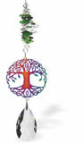 Austrian Crystal Suncatcher, Multi-faceted Crystals with Teardrop Crystal Drop and Multi Coloured Rhodium Plated Tree of Life Link