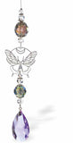 Austrian Crystal Suncatcher, Multi-faceted Crystals with Teardrop Crystal Drop and Rhodium Plated Butterfly Link