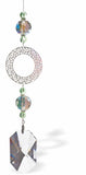Austrian Crystal Suncatcher with Large Oblique Crystal Drop With Rhodium Plated Ornate Reath Link Drop: 36cm from hanging loop to bottom (Approximate) Hang in the window or near a light source for full effect Loved by everyone, Suncatchers are a great gift for any occasion Brightens every space with reflected sunlight to instill calm and peace into a room