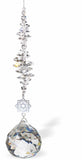 Austrian Crystal Suncatcher, Multi-faceted Crystals With 50mm Sphere Crystal Drop and Rhodium Plated Double Square Link Drop: 36cm from hanging loop to bottom (Approximate) Hang in the window or near a light source for full effect Loved by everyone, Suncatchers are a great gift for any occasion Brightens every space with reflected sunlight to instill calm and peace into a room