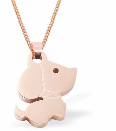 Rose Golden Puppy Necklace 12mm in size with 18" Chain Hypoallergenic: Nickel, Lead and Cadmium Free Delivered in a soft, grey, velveteen pouch