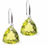 Austrian Crystal Multi Faceted Triangular, Trilliant Cut Drop Earrings in Citrus Green