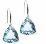 Austrian Crystal Multi Faceted Triangular, Trilliant Cut Drop Earrings in Aquamarine Blue