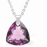 Austrian Crystal Multi Faceted Trilliant Cut Necklace Warm Amethyst Purple in Colour 14.5mm in size Choice of 18" Stainless Steel or Sterling Silver Chain Hypo allergenic: Free from Lead, Nickel and Cadmium See matching earrings TR19 Delivered in a soft, black, velveteen pouch