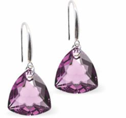 Austrian Crystal Multi Faceted Trilliant Cut Drop Earrings Warm Amethyst Purple in Colour 10.5mm in size - Rhodium Plated Earwires Hypo allergenic: Free from Lead, Nickel and Cadmium See matching necklace TR18 Delivered in a soft, black, velveteen pouch