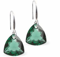 Austrian Crystal Multi Faceted Trilliant Cut Drop Earrings Emerald Green in Colour 10.5mm in size - Rhodium Plated Earwires Hypo allergenic: Free from Lead, Nickel and Cadmium See matching necklace TR22 Delivered in a soft, black, velveteen pouch