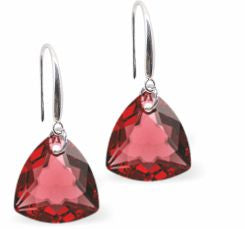 Austrian Crystal Multi Faceted Trilliant Cut Drop Earrings Scarlet Red in Colour 10.5mm in size - Rhodium Plated Earwires Hypo allergenic: Free from Lead, Nickel and Cadmium See matching necklace TR26 Delivered in a soft, black, velveteen pouch