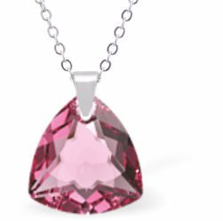 Embellished with Crystals by Swarovski® Multi Faceted Trilliant Cut Necklace Rose Pink in Colour 14.5mm in size Choice of 18" Stainless Steel or Sterling Silver Chain Hypo allergenic: Free from Lead, Nickel and Cadmium See matching earrings TR29 Delivered in a soft, grey, velveteen pouch