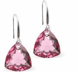 Austrian Crystal Multi Faceted Trilliant Cut Drop Earrings Rose Pink in Colour 10.5mm in size - Rhodium Plated Earwires Hypo allergenic: Free from Lead, Nickel and Cadmium See matching necklace TR28 Delivered in a soft, black, velveteen pouch