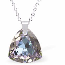 Embellished with Crystals by Swarovski® Multi Faceted Trilliant Cut Necklace Vitrail Light in Colour 14.5mm in size Choice of 18" Stainless Steel or Sterling Silver Chain Hypo allergenic: Free from Lead, Nickel and Cadmium See matching earrings TR33 Delivered in a soft, grey, velveteen pouch