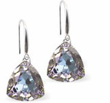 Austrian Crystal Multi Faceted Triangular, Trilliant Cut Drop Earrings in Vitrail Light