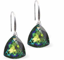 Austrian Crystal Multi Faceted Trilliant Cut Drop Earrings Vitrail Medium in Colour 10.5mm in size - Rhodium Plated Earwires Hypo allergenic: Free from Lead, Nickel and Cadmium See matching necklace TR34 Delivered in a soft, black, velveteen pouch