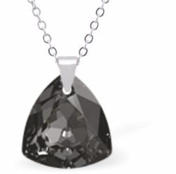 Embellished with Crystals by Swarovski® Multi Faceted Trilliant Cut Necklace Silver Night Grey in Colour 14.5mm in size Choice of 18" Stainless Steel or Sterling Silver Chain Hypo allergenic: Free from Lead, Nickel and Cadmium See matching earrings TR37 Delivered in a soft, grey, velveteen pouch