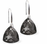 Austrian Crystal Multi Faceted Triangular, Trilliant Cut Drop Earrings in Silver Night