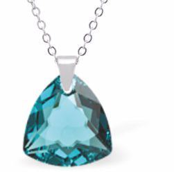 Embellished with Crystals by Swarovski® Multi Faceted Trilliant Cut Necklace Blue Zircon in Colour 14.5mm in size Choice of 18" Stainless Steel or Sterling Silver Chain Hypo allergenic: Free from Lead, Nickel and Cadmium See matching earrings TR39 Delivered in a soft, grey, velveteen pouch