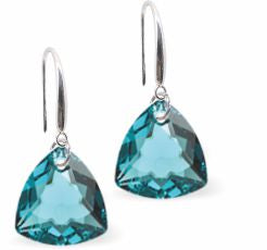 Austrian Crystal Multi Faceted Trilliant Cut Drop Earrings Blue Zircon in Colour 10.5mm in size - Rhodium Plated Earwires Hypo allergenic: Free from Lead, Nickel and Cadmium See matching necklace TR38 Delivered in a soft, black, velveteen pouch