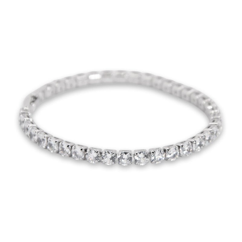 Sparkly Stretch Bracelet with Clear 4mm Crystals, Rhodium Plated