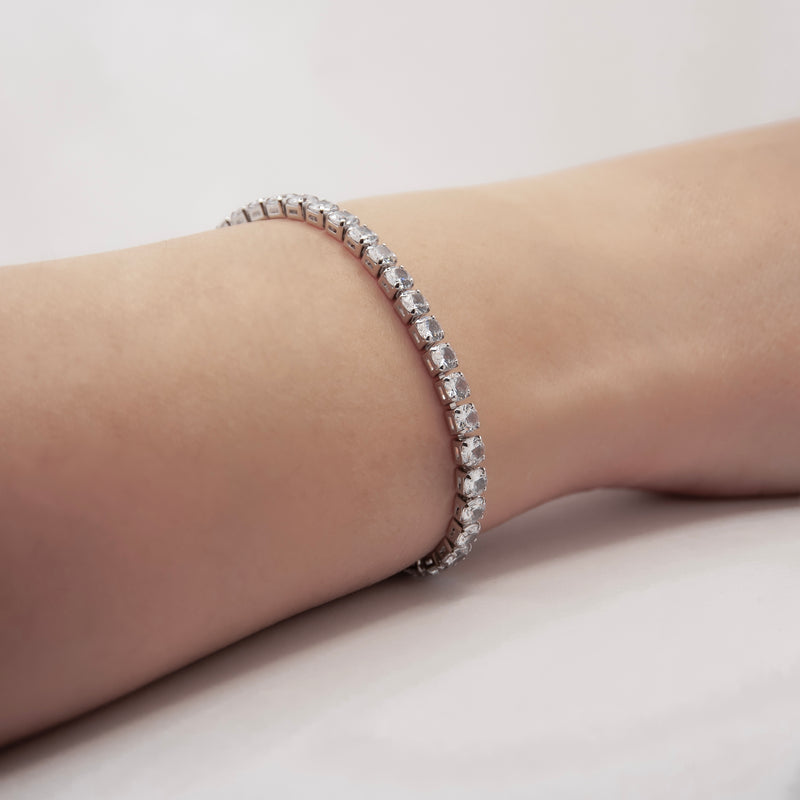 Sparkly Stretch Bracelet with Clear 4mm Crystals, Rhodium Plated
