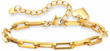 Elongated Chain Bracelet with Chunky Heart, Golden Coloured with Extension
