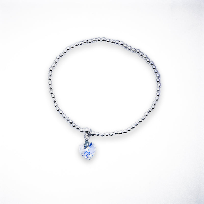 Charm Bracelet with Crystal Heart Charm in Aurora Borealis, Rhodium Plated
