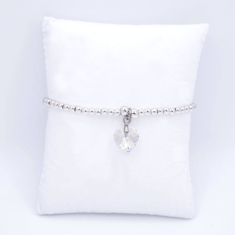 Charm Bracelet with Crystal Heart Charm in Aurora Borealis, Rhodium Plated