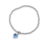 Charm Bracelet with Crystal Heart Charm Embellished with Crystals by Swarovski®  in Aquamarine Blue, Rhodium Plated