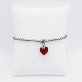 Charm Bracelet with Crystal Heart Charm Embellished with Crystals by Swarovski® in Siam Red, Rhodium Plated