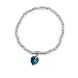 Charm Bracelet with Crystal Heart Charm Embellished with Crystals by Swarovski® in Bermuda Blue, Rhodium Plated