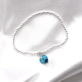 Charm Bracelet with Crystal Heart Charm Embellished with Crystals by Swarovski® in Bermuda Blue, Rhodium Plated