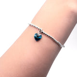 Charm Bracelet with Crystal Heart Charm Embellished with Crystals by Swarovski® in Bermuda Blue, Rhodium Plated