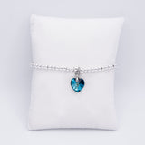 Charm Bracelet with Crystal Heart Charm Embellished with Crystals by Swarovski® in Bermuda Blue, Rhodium Plated