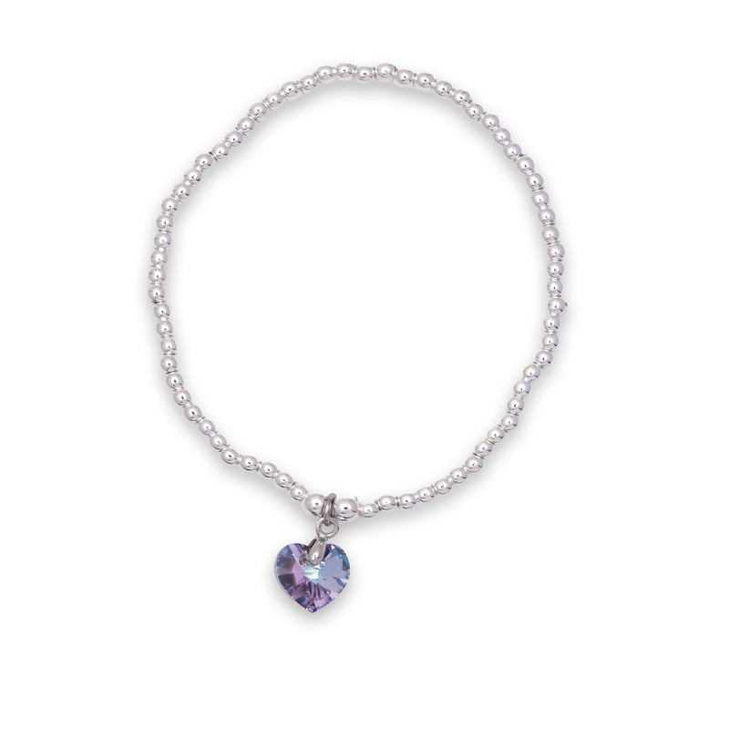 Charm Bracelet with Crystal Heart Charm Embellished with Crystals by Swarovski® in Vitrail Light, Rhodium Plated
