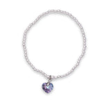 Charm Bracelet with Crystal Heart Charm Embellished with Crystals by Swarovski® in Vitrail Light, Rhodium Plated