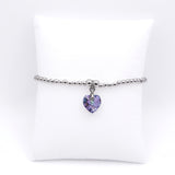Charm Bracelet with Crystal Heart Charm Embellished with Crystals by Swarovski® in Vitrail Light, Rhodium Plated
