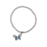 Charm Bracelet with Sparkly Butterfly Charm in Blue, Rhodium Plated