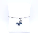 Charm Bracelet with Sparkly Butterfly Charm in Blue, Rhodium Plated