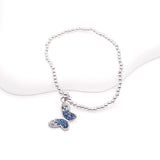 Charm Bracelet with Sparkly Butterfly Charm in Blue, Rhodium Plated