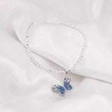 Charm Bracelet with Sparkly Butterfly Charm in Blue, Rhodium Plated