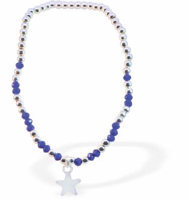 Stretch Bracelet With Dark Blue Mix Beads and Star Charm