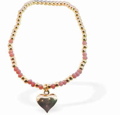 Stretch Bracelet With Pastel Pink and Golden Mix Beads and Heart Charm