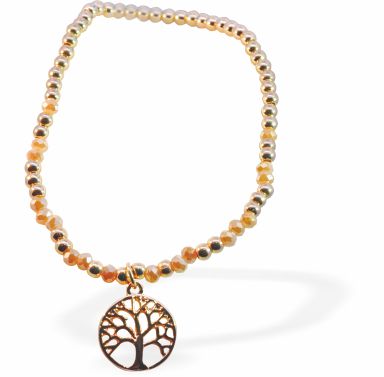 Stretch bracelet with Multi Colour Mix and Gold Tree of Life