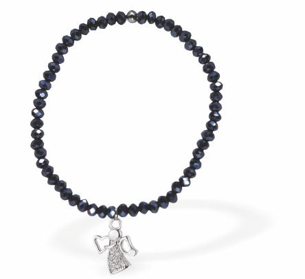 Stretch Dark Blue Beaded bracelet with Angel Charm