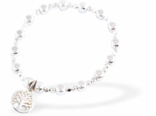 Silver Coloured Stretch Multi Beaded Bracelet with Tree of Life Charm