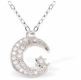 Silver Coloured Pave Crystal Moon  Necklace with Star