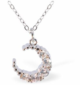C016 - Silver Coloured Pave Crystal Mini Moon  Necklace