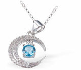 Silver Coloured Pave Crystal Moon Necklace with Turquoise Drop