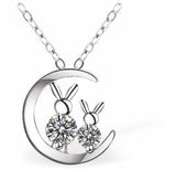 Silver Coloured Moon Necklace with Crystal Embellished Bunnies